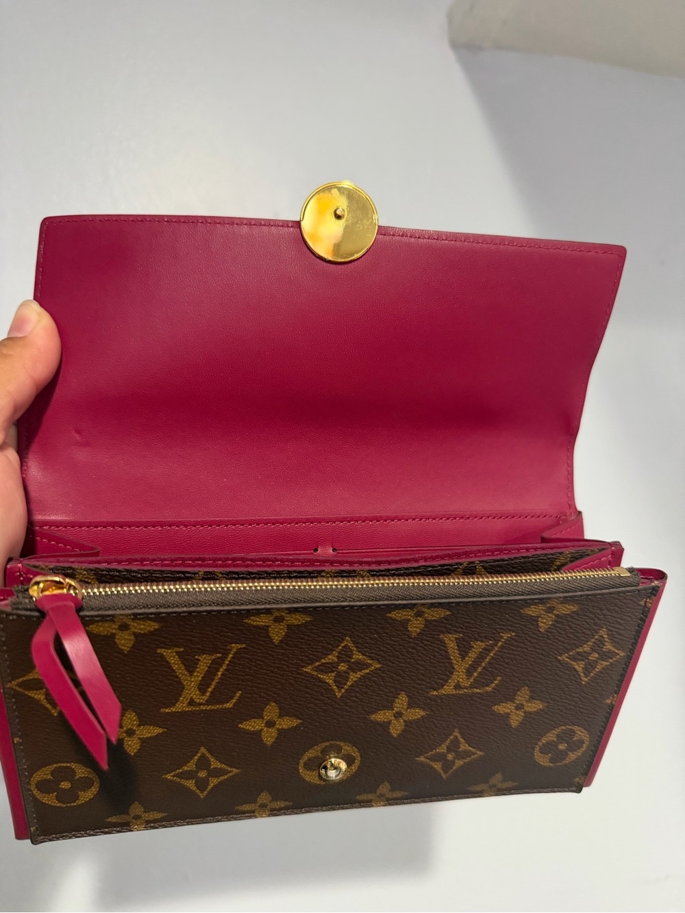 Louis Vuitton Monogram Continental Wallet with Pink Floral Button - Picture 6 of 9